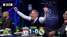 La reacción de Carragher en la televisión inglesa a todos los goles del Liverpool vs. Real Madrid de Champions League