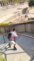 Person Takes Shortcut by Rollerblading Through Staircase