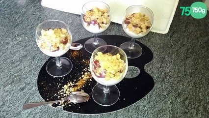 Verrine chèvre/magret de canard avec crumble à la noisette