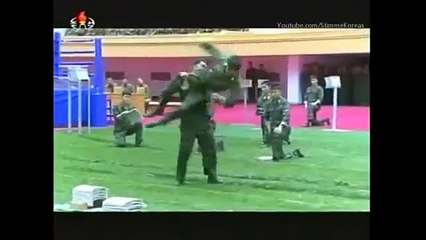 North Koreas powerful elite troop's martial art training [guided by Kim Jong Un]