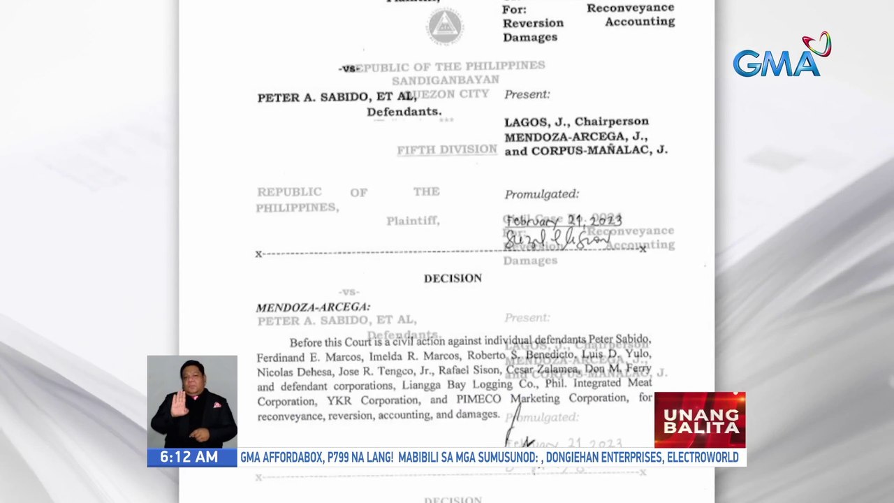 Ibinasura ng SandiganBayan 5th division ang isang kaso laban kay dating Pangulo na si Ferdinand Marcos Sr. | UB