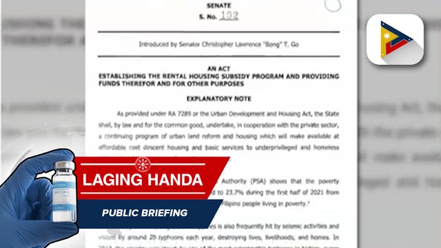 Rental Subsidy Housing Program o panukalang batas na magbibigay nang maayos na pabahay sa mga biktima ng kalamidad, muling isinusulong ni Sen. Bong Go