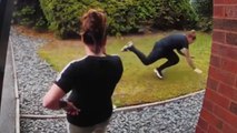 Scooter Fail - Mom falls hard when she demonstrates a scooter jump to son