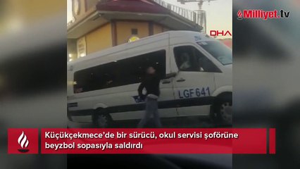 Okul servisine beyzbol sopasıyla saldırdı