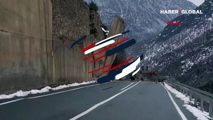 Yol ulaşıma kapandı! İstinat duvarının heyelanla çökme anı kamerada