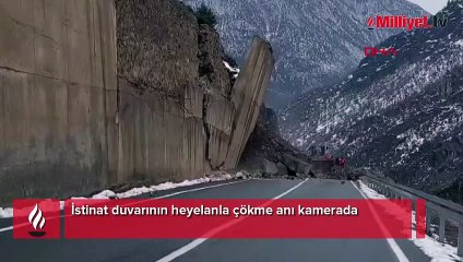 İstinat duvarının heyelanla çökme anı kamerada