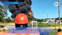 ¡Vámonos ya! obreros brincan tubos para huir de las llamas en Tuzandépetl