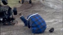 Man thrown off his Go-Kart after forgetting to lean while making a turn