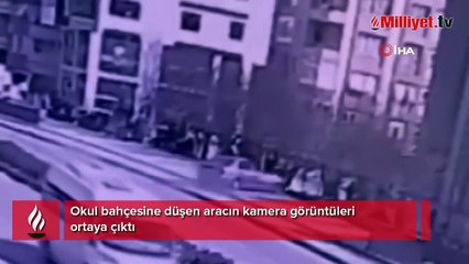 Okul bahçesine düşen aracın kamera görüntüleri ortaya çıktı