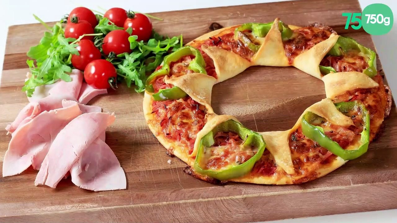 Pizza soleil aux poivrons, jambon et mozza