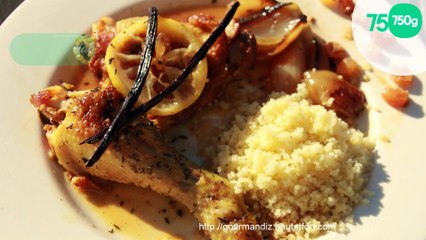 Poulet citron, vanille et raisins secs