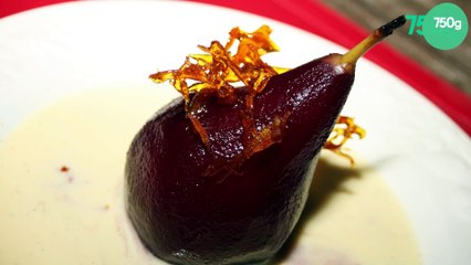 Poire guyot pochée au vin rouge à la vanille
