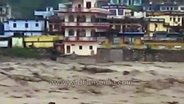 Heavy flow of river Ganga due to flood water in Gyansu, Uttarkashi