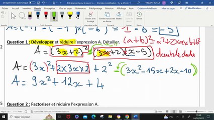 Entrainement devoir commun seconde - Correction exercice 3 : Calcul littéral
