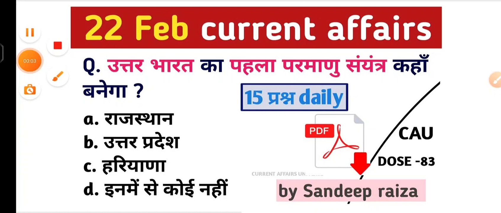 CAU Dose 83 | 22 February 2023 current affairs | daily current affairs| current affairs in Hindi