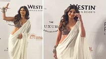 Shilpa Shetty White Indo Western Saree Look में Oxidised Bangles पहन Full Video Viral । Boldsky