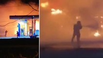Akaryakıt istasyonu alev alev yandı, ekipler söndürmek için seferber oldu