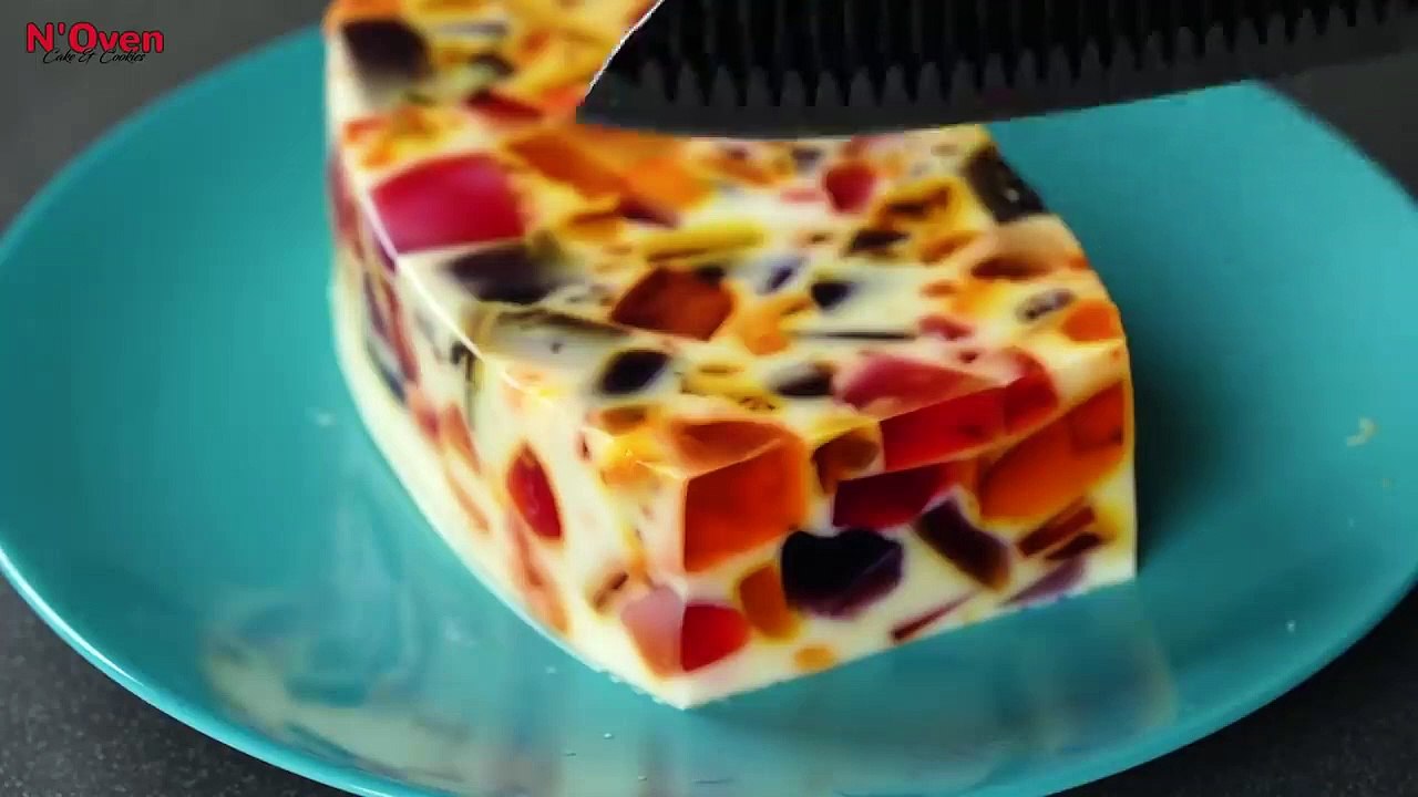 Broken Glass Jelly Pudding _ Easy No-Bake Jelly Dessert _ Milk & Jelly Pudding Dessert _ N'Oven