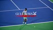 Novak Djokovic practices on Center Court at the Dubai Tennis Stadium