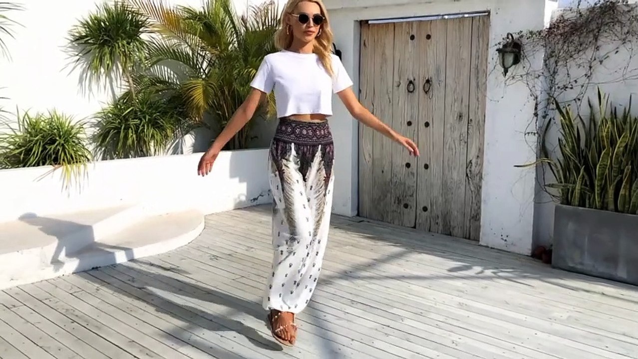 QIANXIZHAN Women's Harem Pants, High Waist Yoga Boho Trousers with Pockets