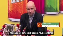 Ten Hag forgets Carabao Cup trophy on news conference exit