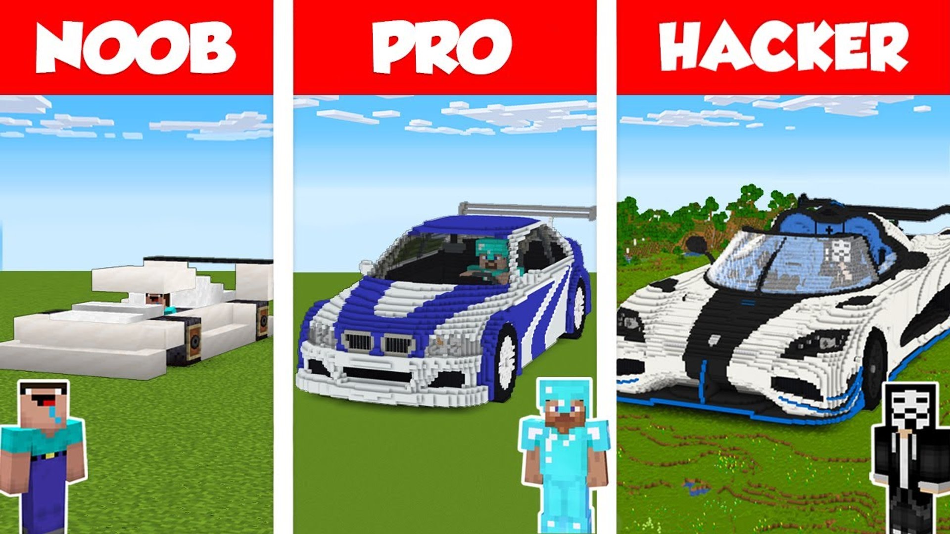 ⁣Minecraft NOOB vs PRO vs HACKER_ SPORT CAR HOUSE BUILD CHALLENGE in Minecraft _ Animation