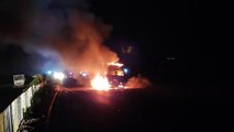 Glass truck caught fire