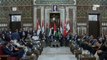 جانب من كلمة المستشار الحنفي جبالي أمام مجلس الشعب السوري أثناء زيارة وفد الاتحاد البرلماني العربي