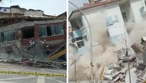 Malatya'da 5.6'lık depremde iki binanın çöktüğü anlar kamerada