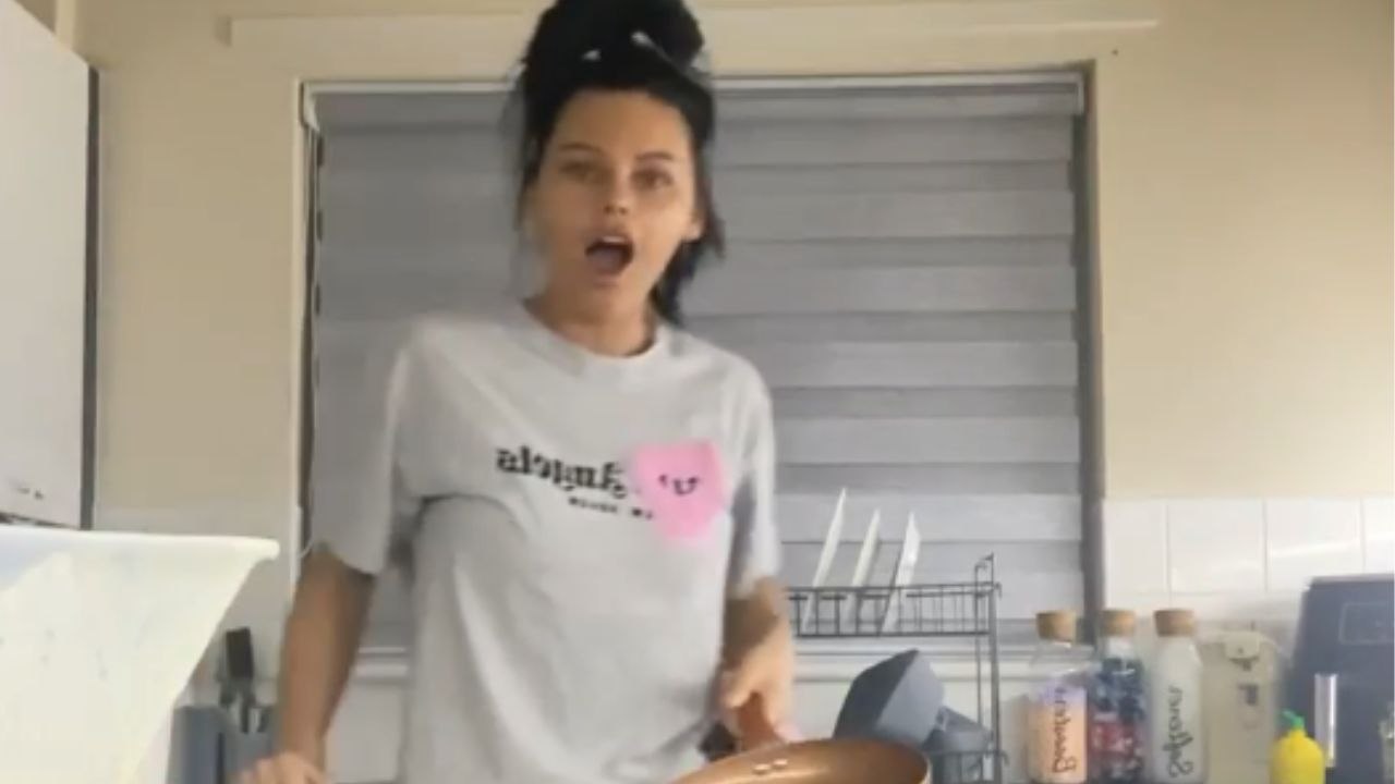 Hilarious Pancake Flip Fail, Excited girl attempts to flip pancakes like a pro