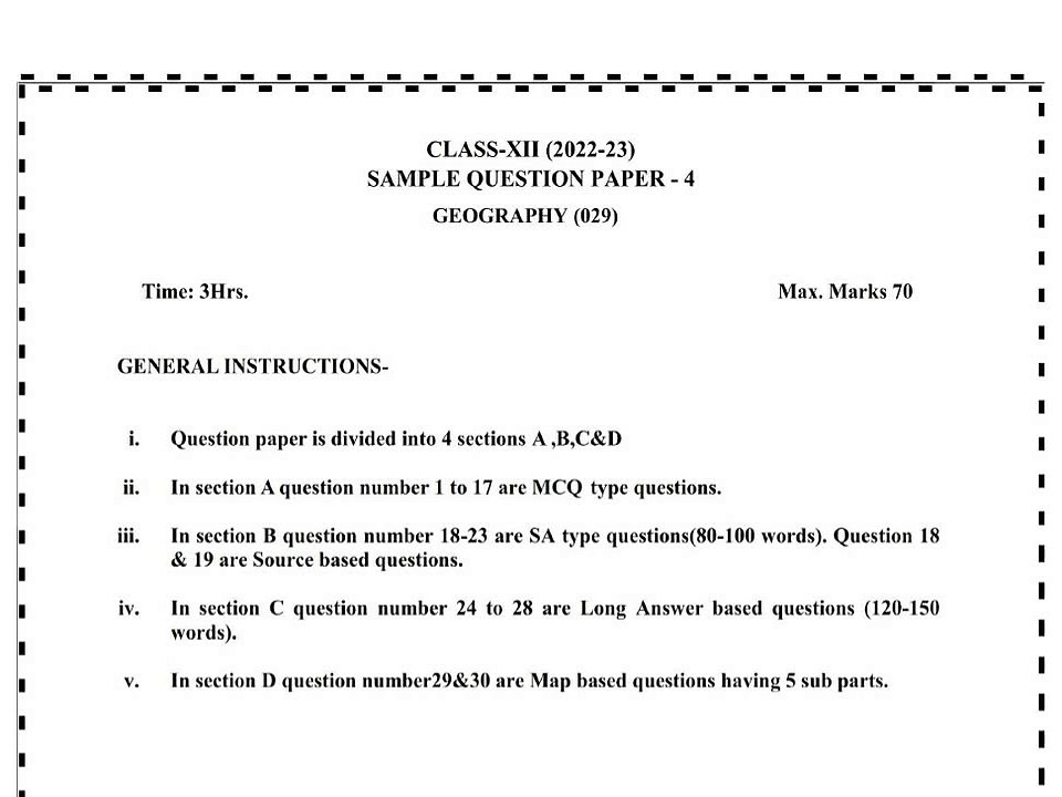 class 12 geography sample paper 4  for 2023 | sample paper class 12 geography 2022-23 | CBSE Exam, class 12