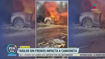 Tráiler sin frenos impacta a camioneta en Michoacán