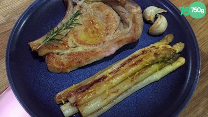 Côte de veau parfumée au romarin et asperges blanches au citron