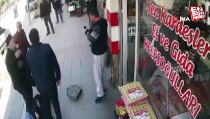 Amasya'da talihsiz adamın üstüne asfalt parçası düştü