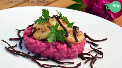 Risotto rose et Saint Jacques poêlées