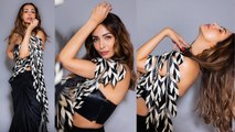 Malaika Arora Monochrome Feather Style Drape Saree Look Viral | Boldsky