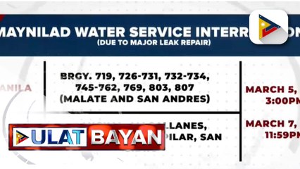 Maynila, Makati, Parañaque, at Pasay, magkakaroon ng water interruption sa Marso 5-7