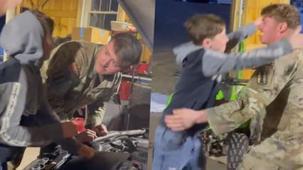 Soldier Surprises Cousin While He's Fixing Car