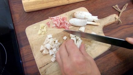 Shaggy mane with bacon on roasted toast