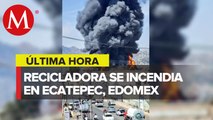 Reportan intenso incendio en recicladora en Xalostoc, Ecatepec