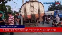 Diduga Tidak Kuat Menanjak Truk Tabrak Angkot dan Motor