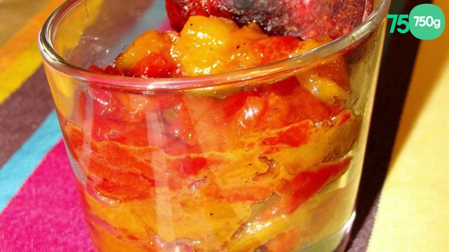 Duo de poivrons confits et sa chips de chorizo