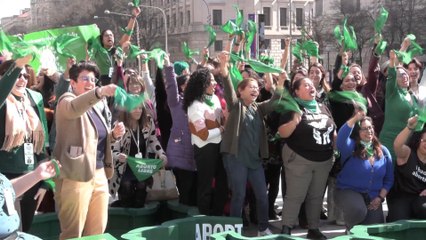Activistas levantan pañuelos verdes como un símbolo a favor del aborto en EE.UU.