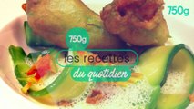 Tempura de fleurs de courgettes farcies au risotto, blanc de seiches, mini-courgettes et écume de parmesan