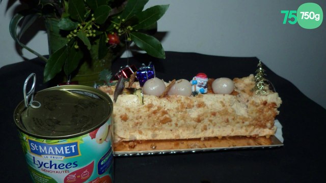 Bûche rapide à la noix de coco, crème de mangue et litchis