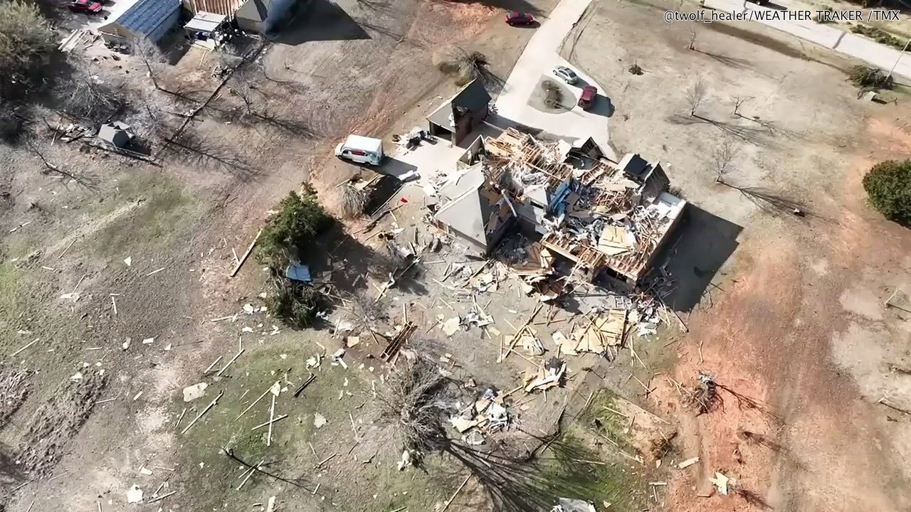 Drone footage shows destroyed homes after tornado sweeps through Norman, Oklahoma