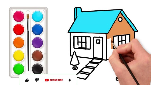 Drawing House form Shapes, easy acrylic painting for kids Art and Learn