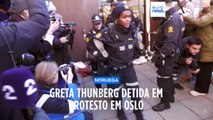 Greta Thunberg detida frente ao Ministério das Finanças em Oslo