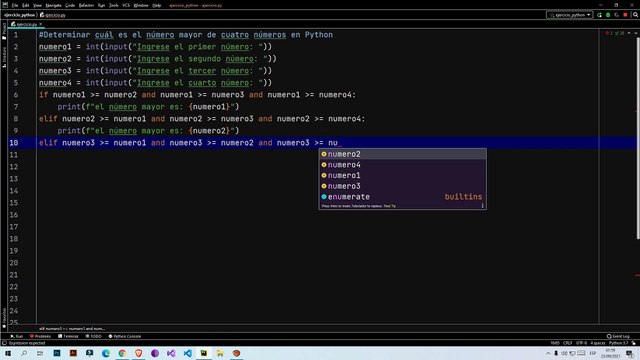 Determinar cuál es el número mayor de cuatro números en Python