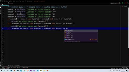 Determinar cuál es el número mayor de cuatro números en Python